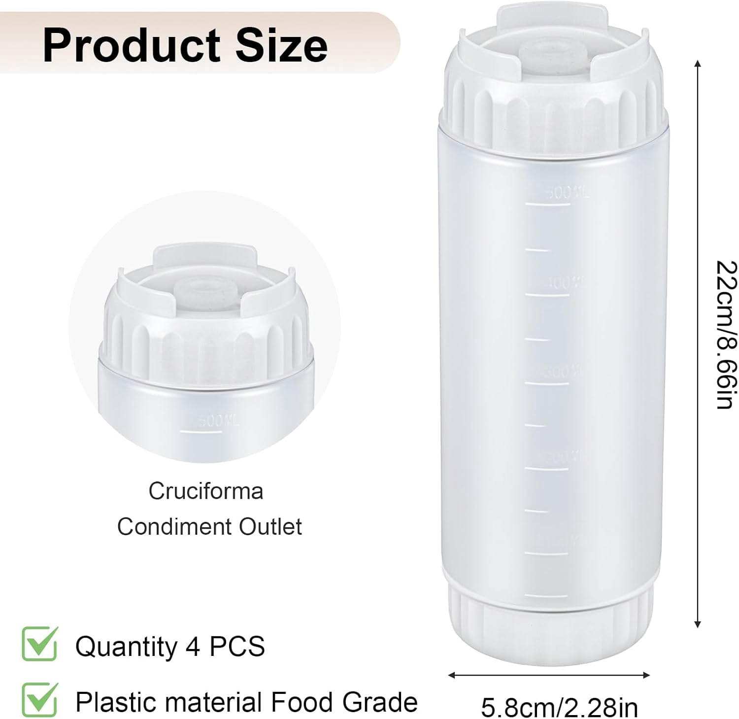 4 Pcs Refillable Squeeze Bottles 20 oz Large Condiment Bottle Inverted Plastic Tip Sauce Dispenser for Sauces Ketchup Sour Cream Self Sealing Syrup Restaurants(White)