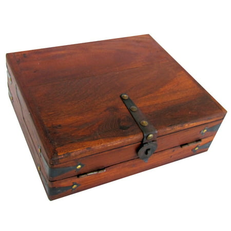 Vintage Antique Wood Folding Portable Travel Writing Lap Desk Document Box