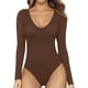 thumbnail image 1 of MANGOPOP Body de Manga Corta con Cuello en V Profundo y Manga Larga para Mujer Ropa, 1 of 4