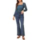 thumbnail image 2 of Blusa semitransparente de puntos suizos con cuello de volantes para mujer INSPIRE CHIC, color azul, talla S, 2 of 6