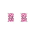 thumbnail image 3 of 2 Ct Emerald Cut Studs Pink Crystal 14K White Solid Gold Everyday Dainty Earrings Screw Back, 3 of 7