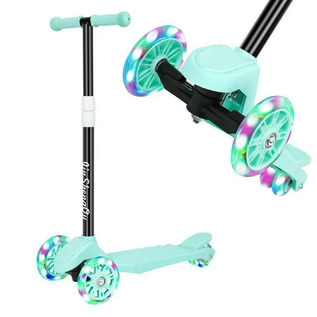 NEX Kids Kick Scooter with Adjustable Height and Light Up Wheels Mint Green