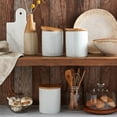 thumbnail image 4 of Tabletops Unlimited, Inc Set of 3 Bamboo & Ceramic Canister Set - White, 4 of 5