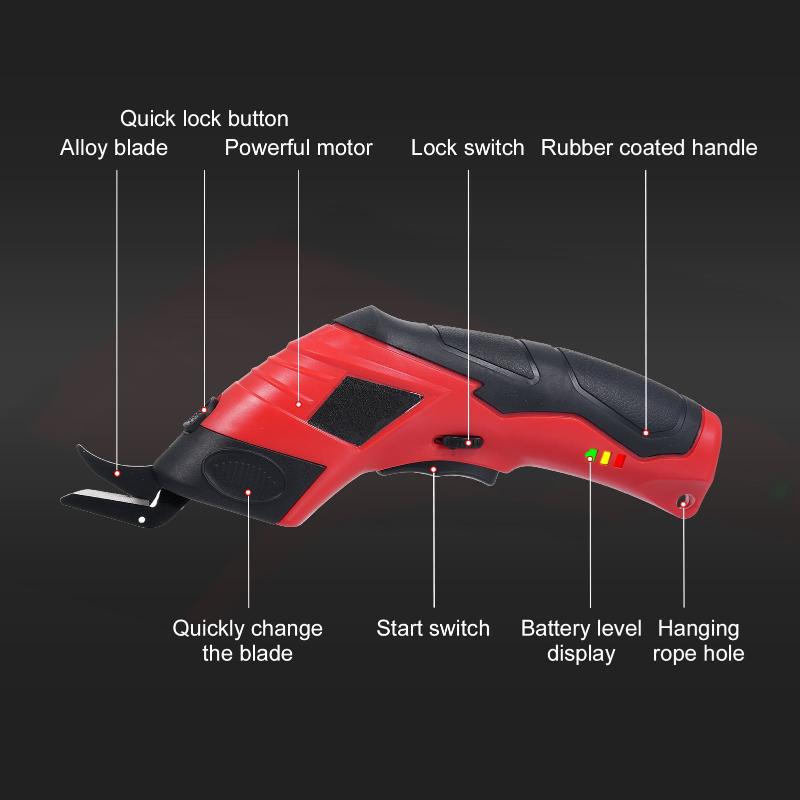Tool Electric Scissor 4.2V Cordless Scissors With 2pcs Replaceable Tungsten Steel Blade Rechargeable Scissors Safety Switch Maximum Cut 9mm For Cotton Fabric, Plant Stems