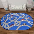 thumbnail image 3 of AKASISRUG Kids Rugs for Car Playroom Oval Simple Road (Blue, L- 59×78.7 in), 3 of 8