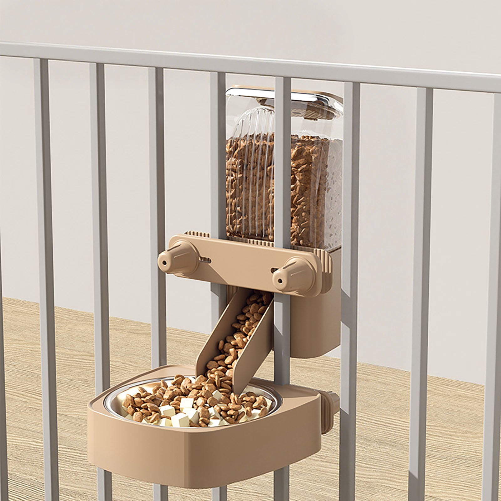 65° Tilt Automatic Pet Feeder - Hanging Gravity Food Dispenser for Cats, Rabbits & Small Dogs, Cage-Mount Fresh-Keeping Bowl with Adjustable Portion Control