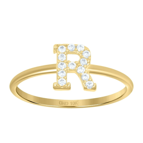 10kt Real Yellow Gold Womens Cubic Zirconia Initial Alphabet R Ring