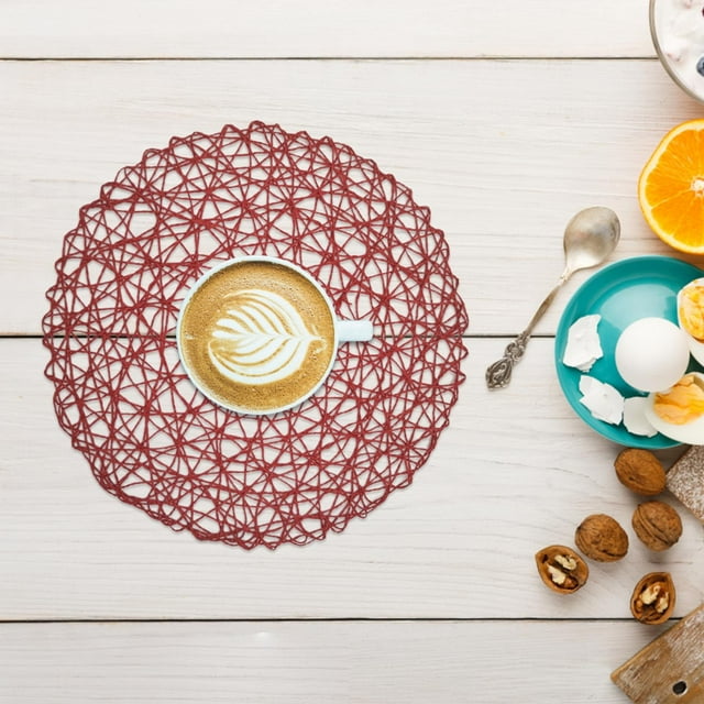 pdqouc 6 Pack Fine Paper Rope Messy Knitting Placemats Paper Placemats Restaurant Table Decoration Kindergarten DIY Props Background Plate Mat Round Table Place Mats Indoor Dining