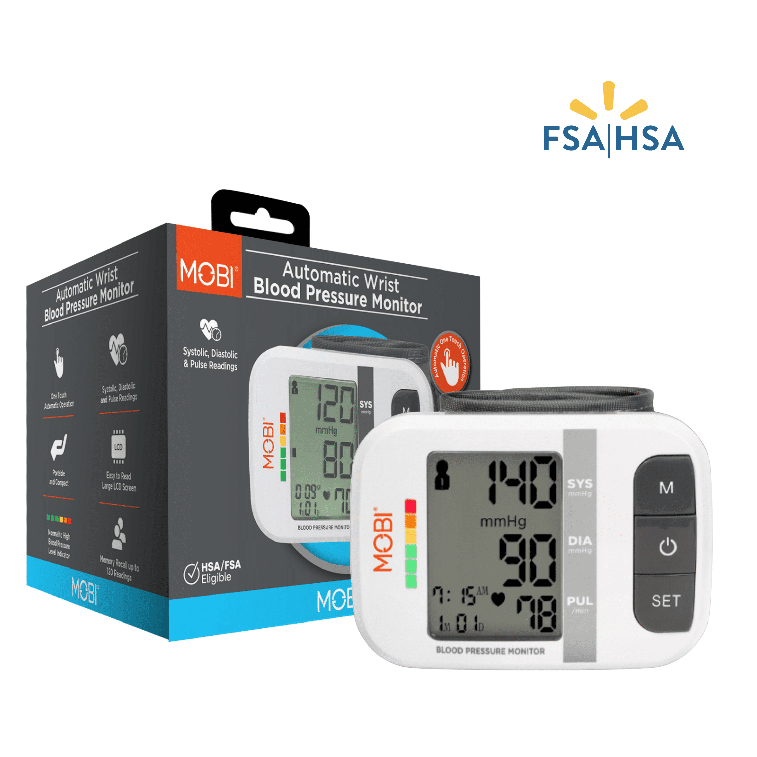(6 pack) MOBI Blood Pressure Cuff - Wrist Blood Pressure Monitor - Automatic BP Cuff with Large LCD Display - Pulse Rate, Irregular Heart Rate Monitor