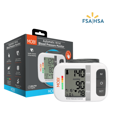 MOBI Blood Pressure Cuff - Wrist Blood Pressure Monitor - Automatic BP Cuff with Large LCD Display - Pulse Rate, Irregular Heart Rate Monitor