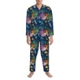 thumbnail image 3 of Naloa Undersea Animals Men’s Pajamas Set - Long Sleeve Button Down Sleep Shirt and Pajama Bottoms Sleepwear Set-Medium, 3 of 7