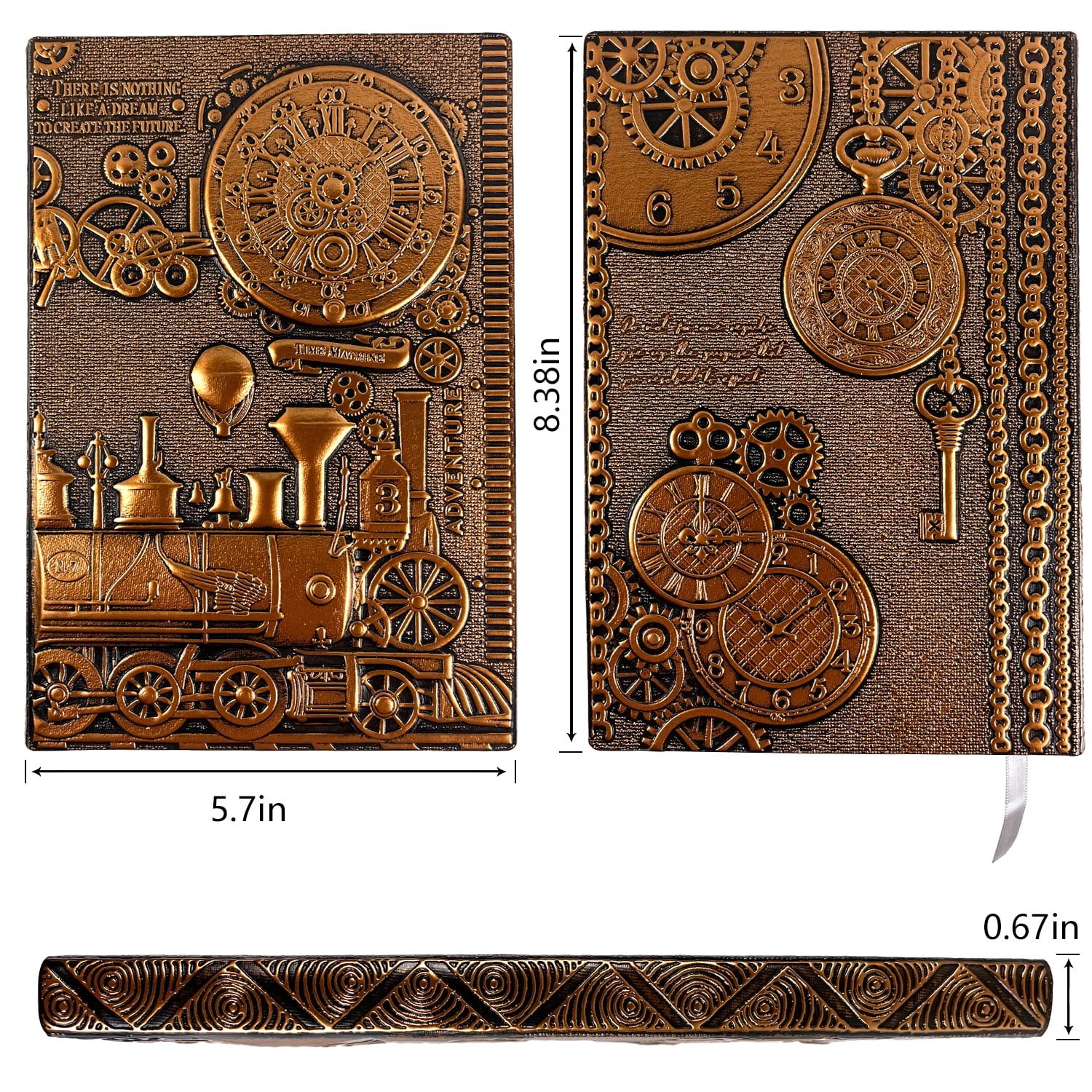 DND Notebook/Diary with 3D Train Embossed Faux Leather Cover, Ideal for Dungeons & Dragons/D&D. Great RPG accessory Nerdy Fantasy gift for male or female DMs and players. Red Copper Train