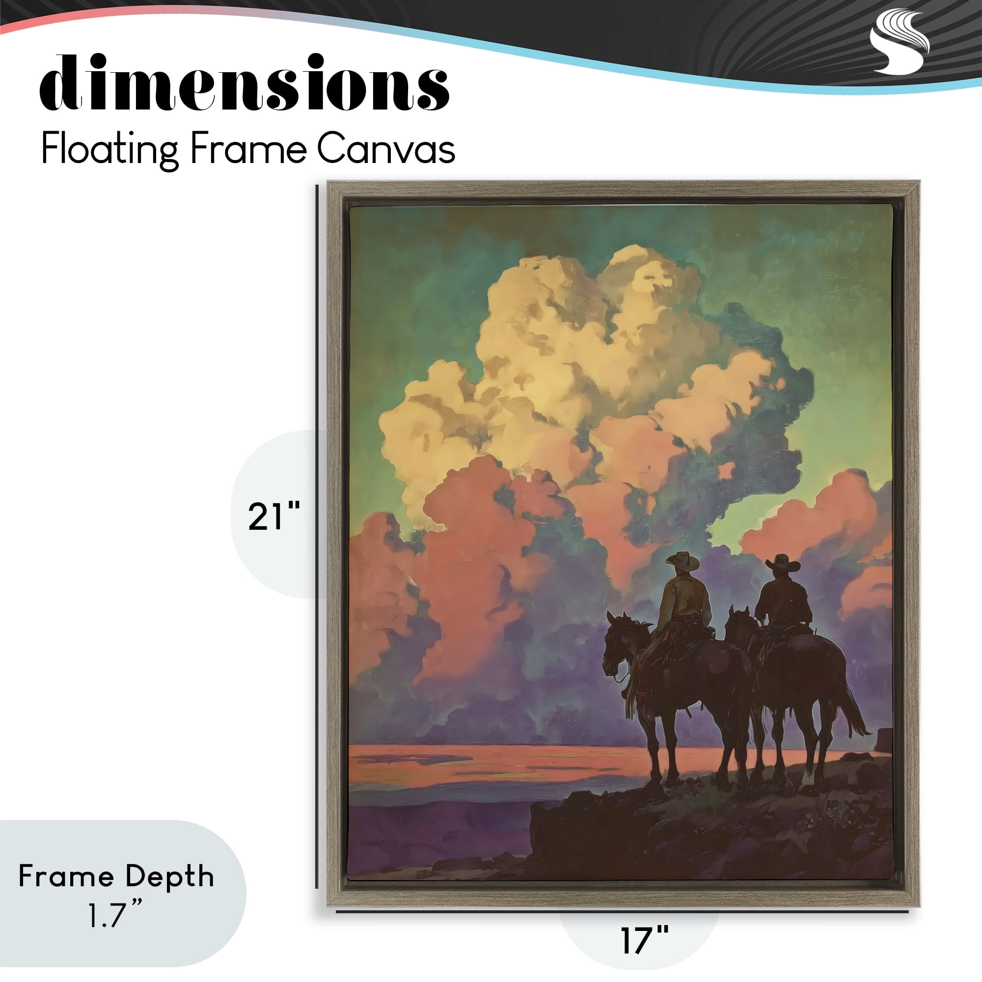 Stupell Industries Cowboys Silhouetted Against Clouds Brown Framed Floater Canvas Wall Art, design by Arlington Prints