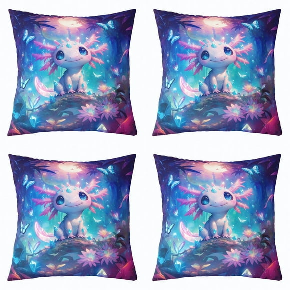 Erosebridal Kids Cute Axolotl Throw Pillow Covers 18"x18" Set of 4 Butterfly Cushion Cover Outer Space Galaxy Decorative Pillowcase Cartoon Salamander Kawaii Reptile Animal Outdoor Pillows Covers