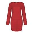 thumbnail image 3 of Gomelly Ladies Mini Dresses Long Sleeve Sweater Dress Casual Pullover Jumper Women Ribbed Knit Winter Fleece Red M, 3 of 4