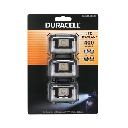 Duracell 400 Lumen LED Headlamp - 3 Pack | Bright, Hands-Free Lighting for Any Adventure