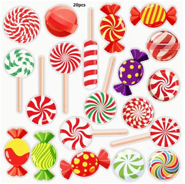 15 pieces of thick Christmas candy stickers/birthday window decals/decorative stickers, party supplies