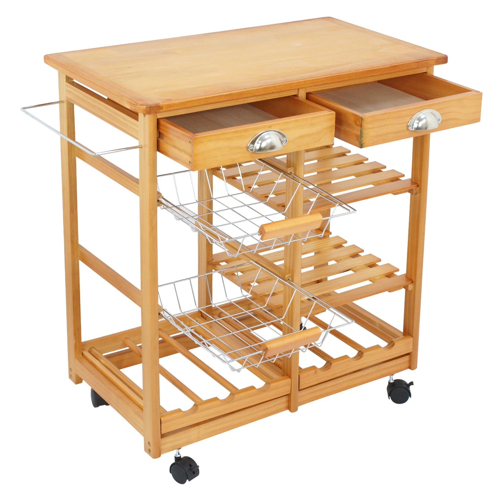 HomGarden 4-tier Rolling Kitchen Island Cart Wood Mobile Trolley Storage Utility Cart Beige