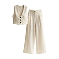 thumbnail image 7 of Sheghy 2 Piece Sets for Women Summer 100%Cotton Women Loose Pocket Solid Sleeveless Vest V-Neck Button Top & Pants 2 Piece Outfit, 7 of 7