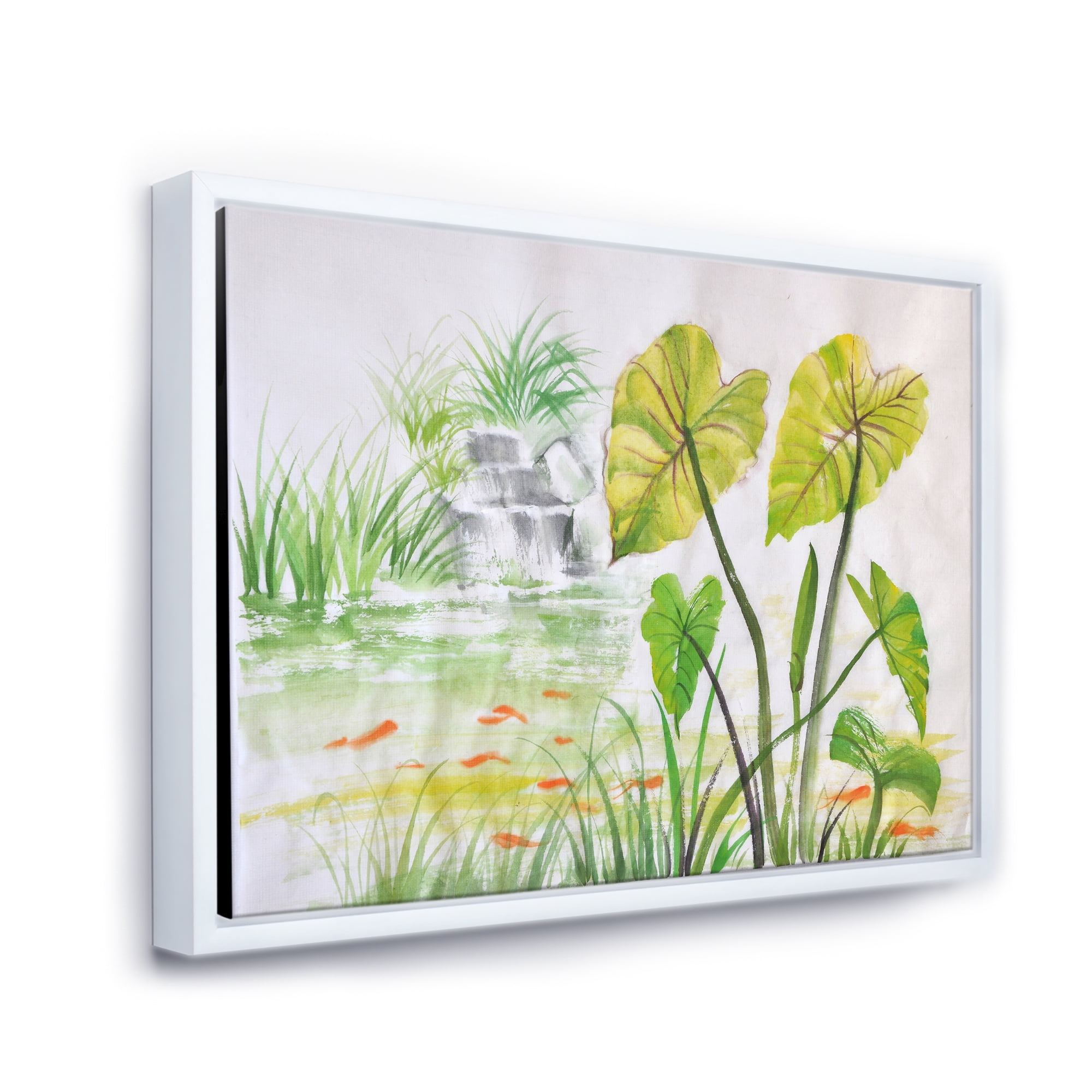 Designart 'Ancient Lotus Pond' Lake House Framed Canvas Wall Art Print