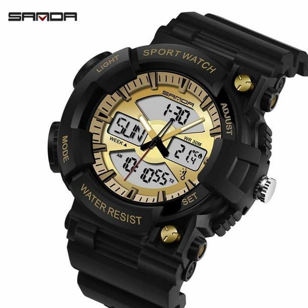 LASHALL Fashion Classic LED Dual Display Temperature Function Men's