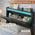 thumbnail image 5 of Afuhokles LED Upholstered Twin Bed Frame with Storage Headboard and 4 Drawers, Charging Station, Leather Platform Bed Frame with Button Tufted, Black PU, 5 of 8