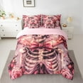 thumbnail image 3 of Feelyou Pink Bowknot Skeleton Twin Bedding Sets 7-Piece for Teen, Romantic Rose Floral Bedding Comforter Set, Gothic Valentine's Day Reversible Sheet Sets, Lightweight Room Decor, 3 of 8