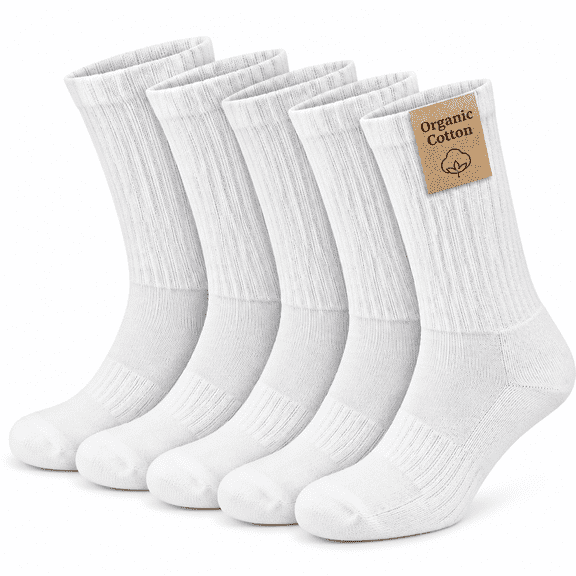 FLORNIX 4 Pairs Organic Cotton Crew Socks for Men & Women, Cushioned Athletic Sport Socks, Seamless Breathable Soft, White Crew Socks Men