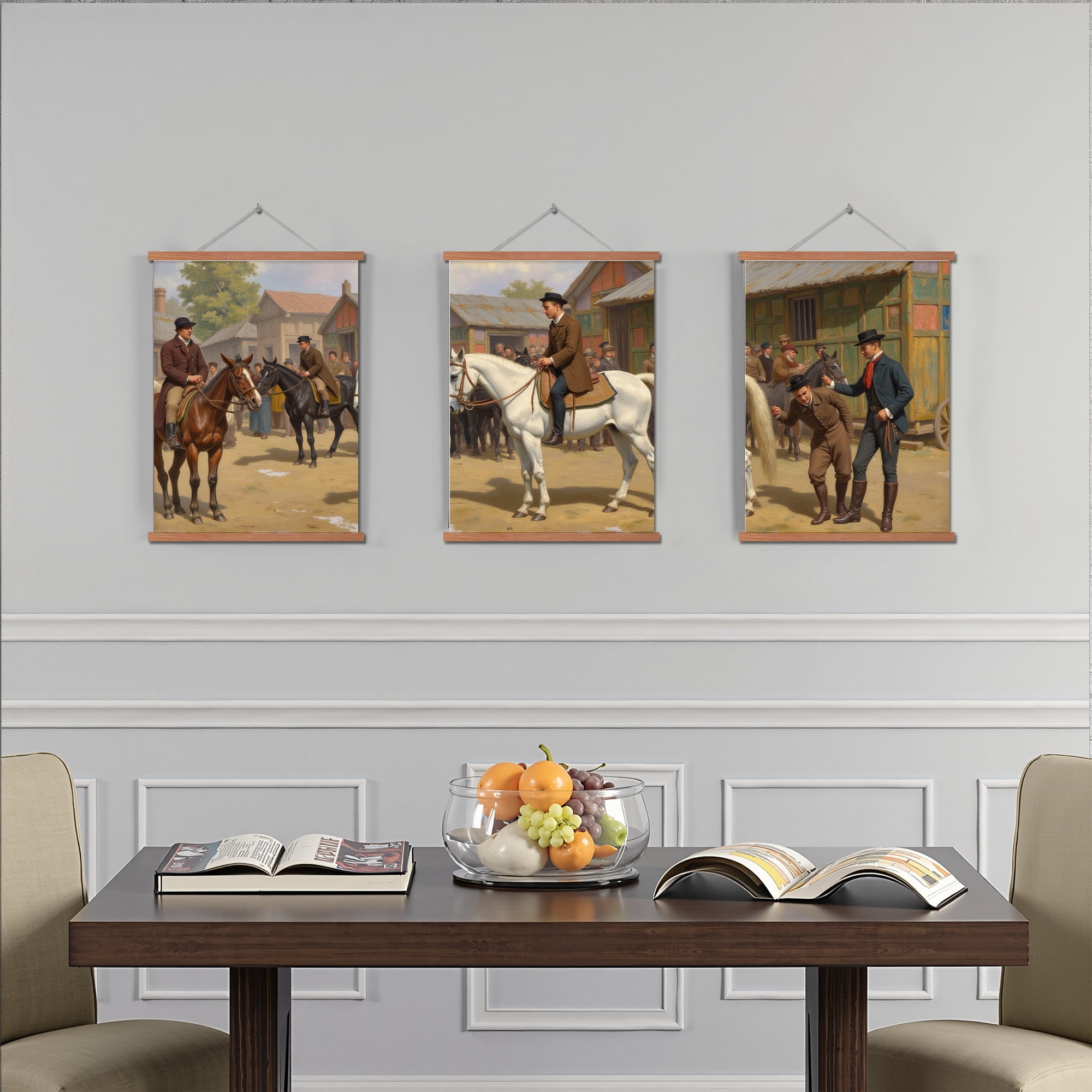 MAYEERTY Modern Abstract Wall Art Painting, Living Room Decor, Brown Hanging Rod Frame, 15.7"x11.8"