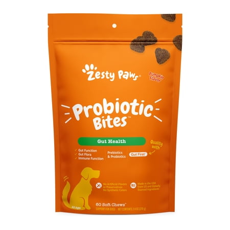 Zesty Paws Probiotic Bites Pumpkin Flavor Dog Supplement  60 Count