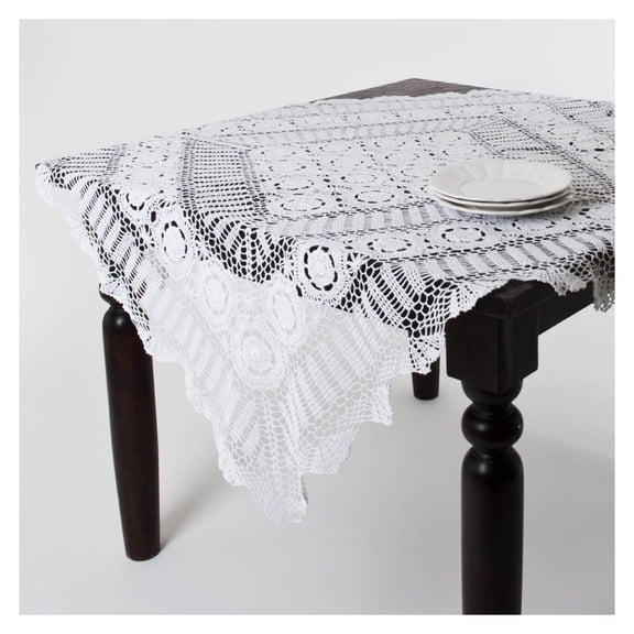 Handmade Crochet Lace Cotton Tablecloth (45" Square Table Topper, White)
