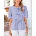 thumbnail image 4 of Blusa PRETTYGARDEN para mujer, con lazo en la parte delantera, a rayas, azul, talla M, 4 of 8
