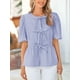 thumbnail image 4 of Blusa PRETTYGARDEN para mujer con lazo en la parte delantera, a rayas, azul, talla S, 4 of 8