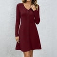 thumbnail image 4 of NominalSnug Womens Ribbed Knit Nightgown V Neck Long Sleeve Button Front A Line Mini Sleep Dress Loungewear, 4 of 8