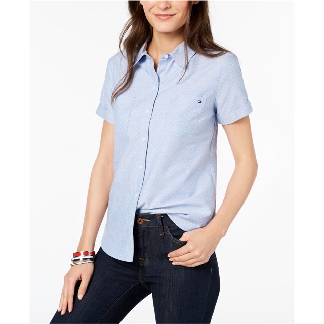 Camisa con botones Tommy Hilfiger Mujer Algodón Lunares Azul Extragrande