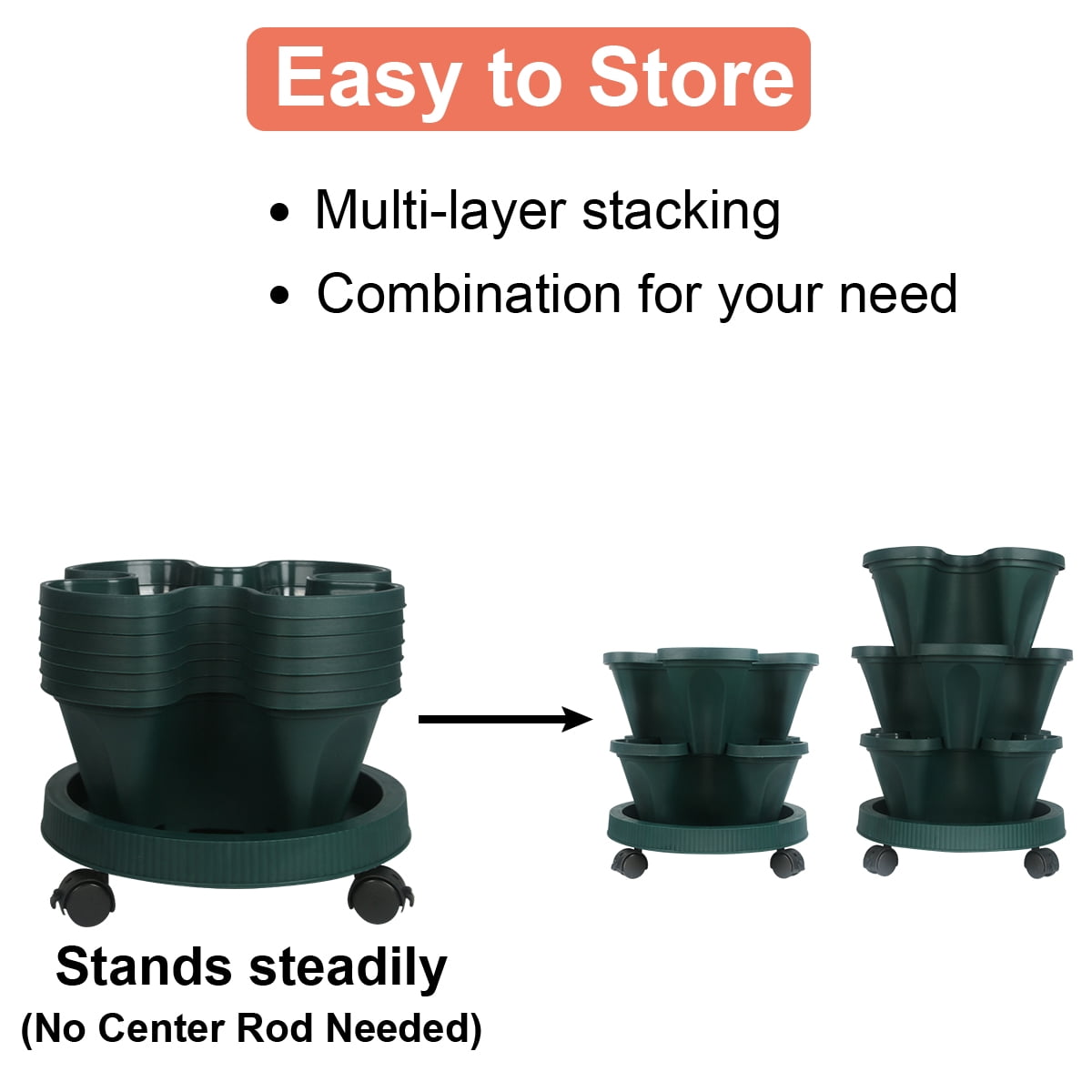 5 Tier Stackable Vertical Planter with Rolling Plant for Growing Strawberries, Herbs, Vegetables, Flowers, Indoor/Outdoor Porch Decor