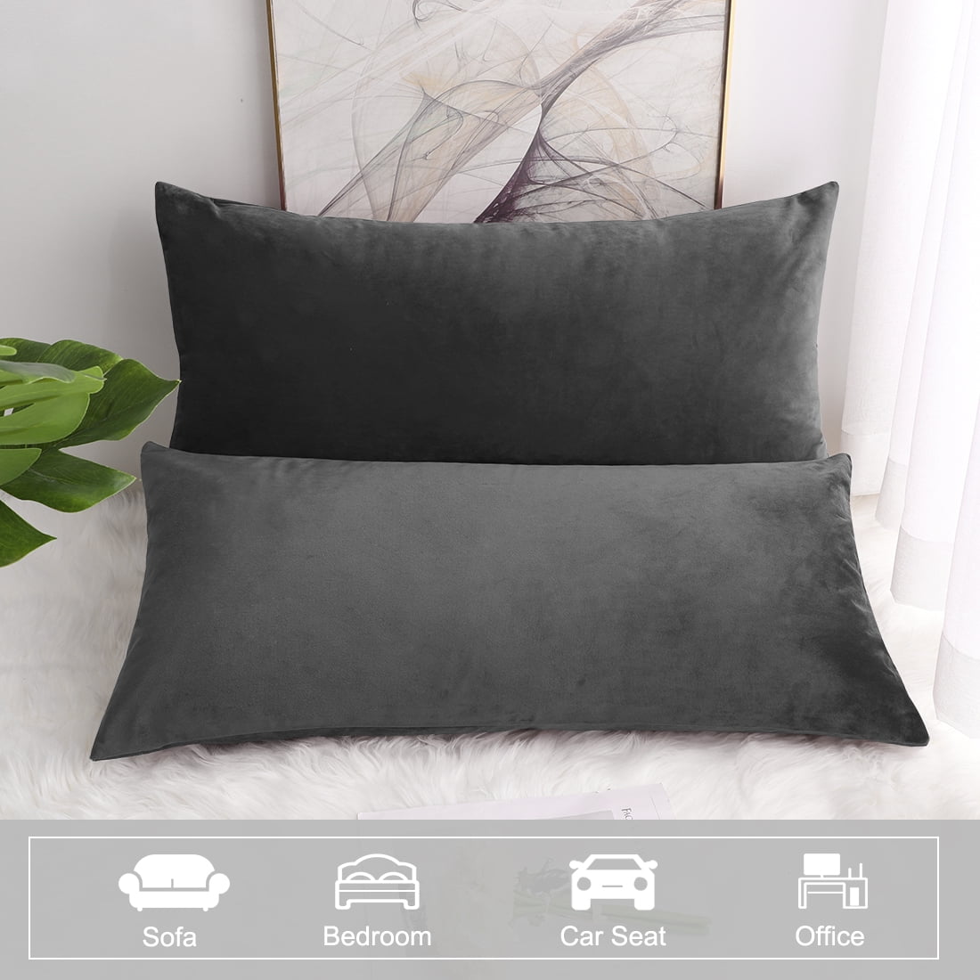 16 x 31 Inch Black PiccoCasa 2 Pcs Soft Velvet Throw Pillow Covers Solid Decorative Cushion Covers for Sofa Couch Bed Chair Car Seat Home Decor