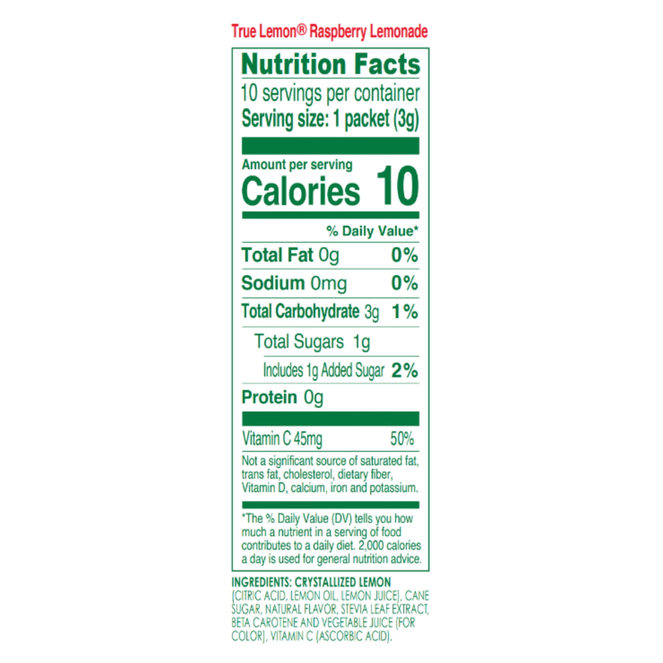 (12 pack) True Lemon Raspberry Lemonade Drink Mix Powder, No Artificial Sweeteners, 1.06 oz., 10 Count Box