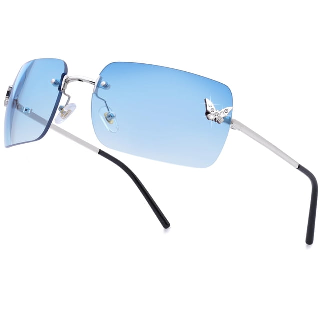 Gafas de sol knliwkm rectangulares sin montura con lente tintada azul Y2k