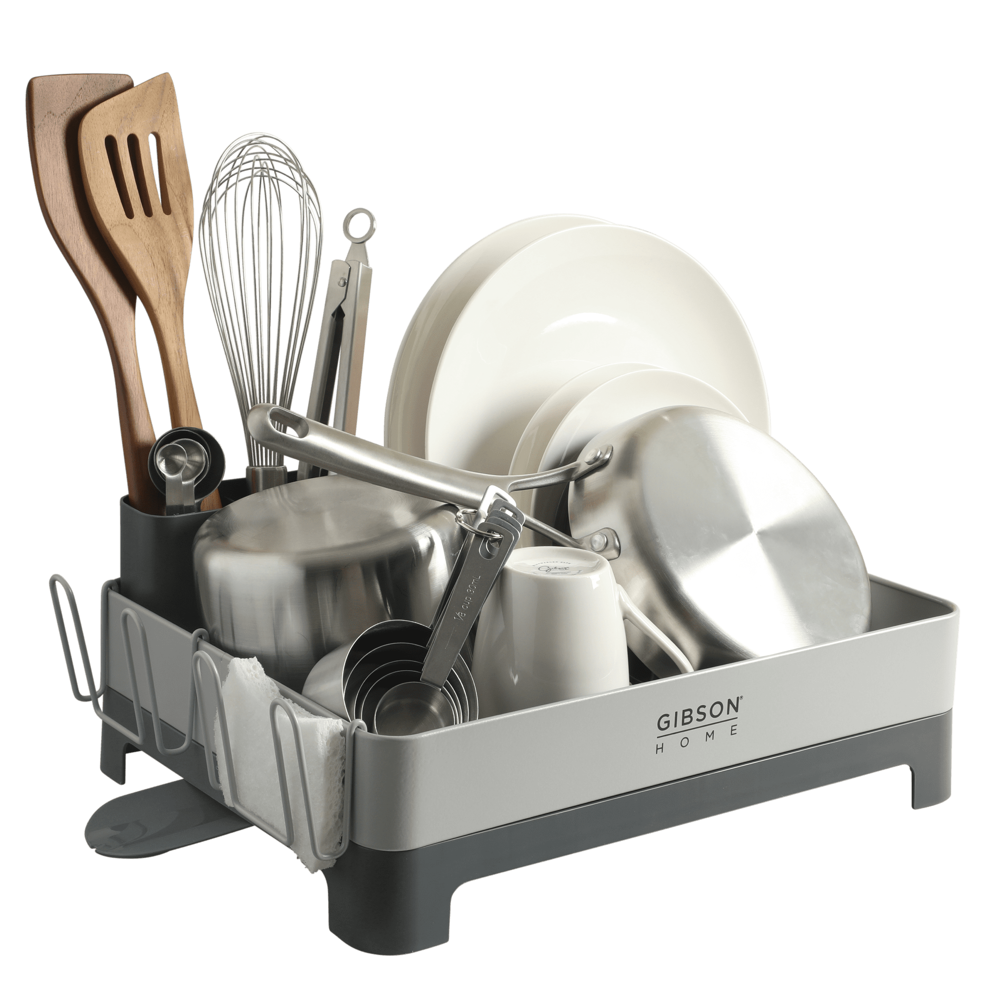 Gibson Home Nestcraft Full Size Rust Resistant Dish Rack with Drain Board and Flatware Caddy - Grey