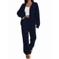 thumbnail image 3 of Two Piece Lounge Sets for Women Oversized Button Up Cardigan Wide Leg Pants Matching Loungewear Y2K Clothes Navy Blue M, 3 of 9