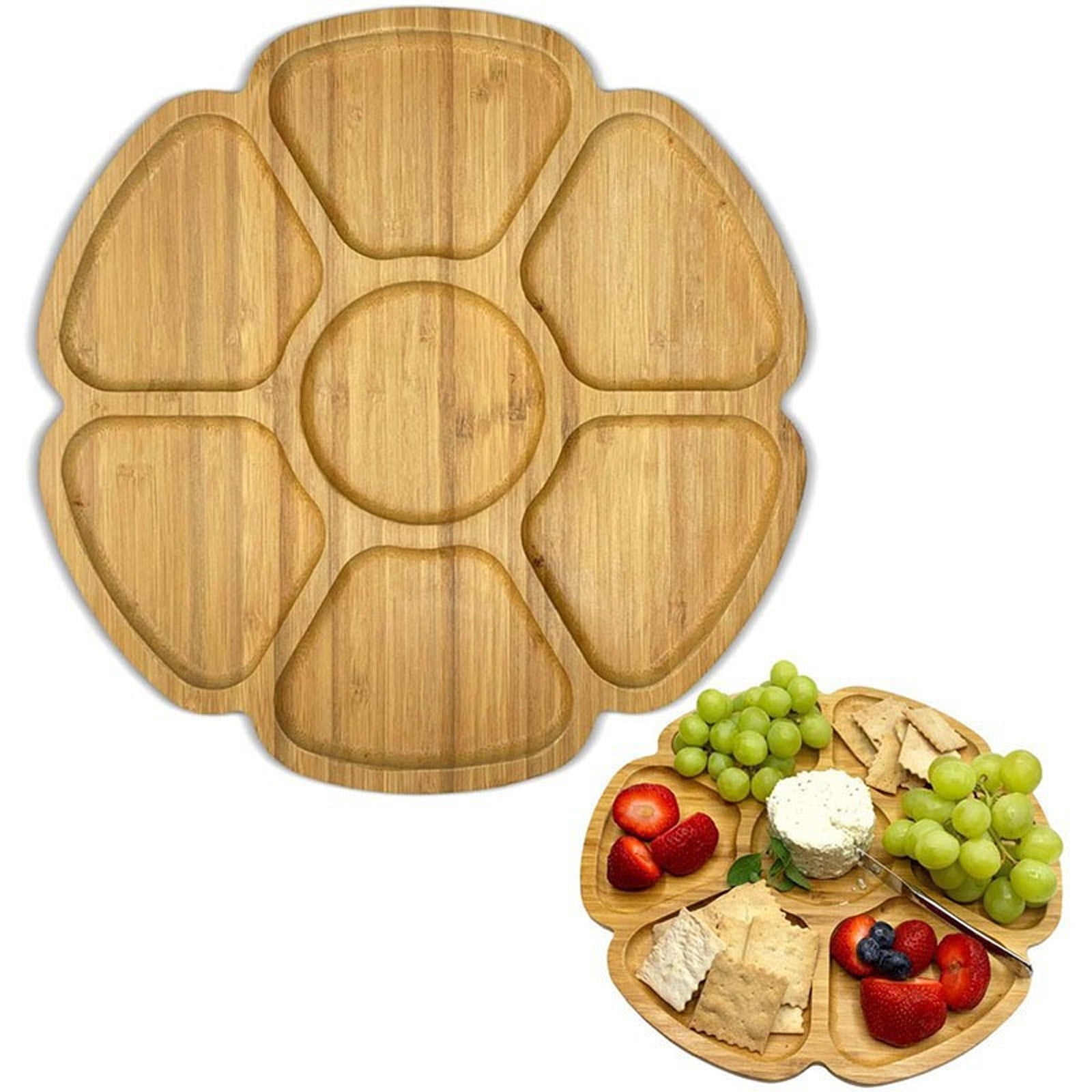 Round Wood Serving Board, Flower Shape Food Serving Tray for Kitchen Appetizers, for Meat, Vegetables, Bread, Charcuterie, Cheese Board Khaki