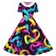 thumbnail image 4 of Vestido de manga corta con cuello vuelto para niñas Vestido elástico de manga corta para niñas Vestido skater con volantes de corte A Vestido de recital escolar Vestido de manga corta con cuello vuelt, 4 of 6