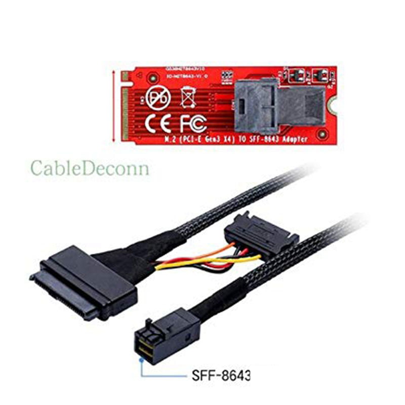 CableDeconn Internal 12G Mini SAS HD to U.2 SFF-8643 to SFF-8639 Cable 0.5m with 15Pin SATA Power for U.2 SSD