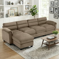 Bonzy Home Convertible Sectional Sofa With Ottoman, Ultra‑Comfort Seating – Configurable for Living Room & Family Room; Brown