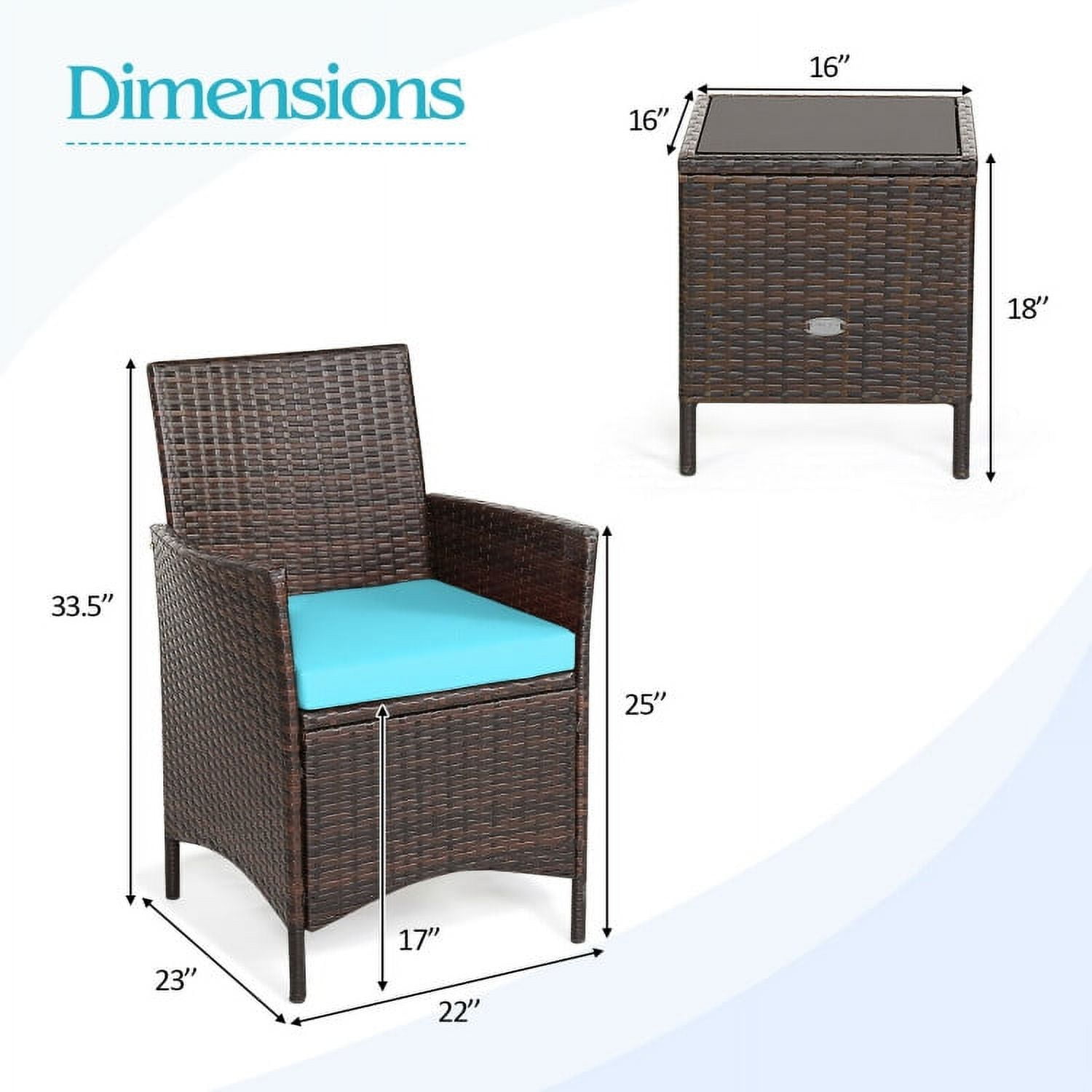 Aimee Lii 3 Pieces Wicker Patio Furniture Set, Conversation Sofa Bench Cushion, Modern Patio Furniture, Blue Aimee Lii 3 Pieces Wicker Patio Furniture Set, Conversation Sofa Bench Cushion, Modern Patio Furniture, Blue