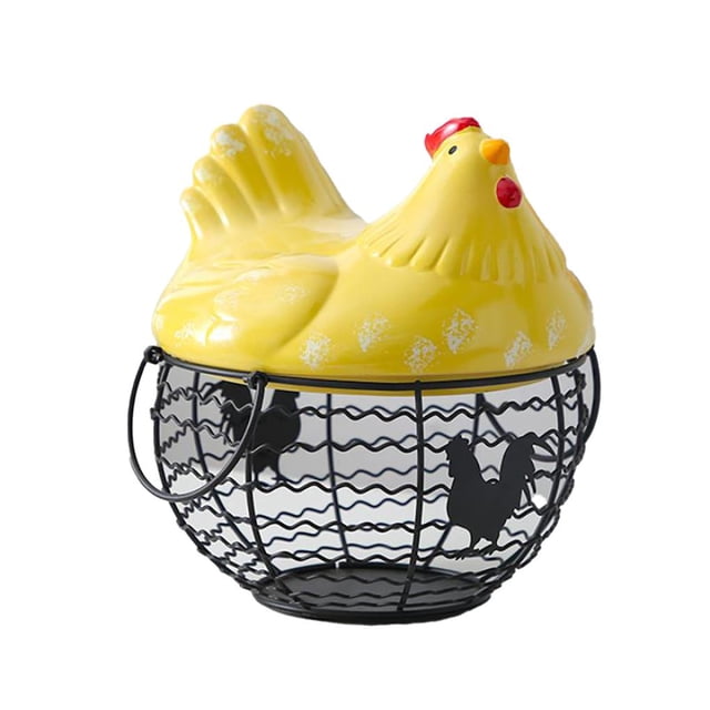 Bonita Cesta De Cerámica Para Huevos, Contenedor De Huevos De Hierro, Tapa De Gallina, Contenedor De Frutas, Colección De Aperitivos Para Cocina, Huevos Y Frutas Advancent HA026731-02