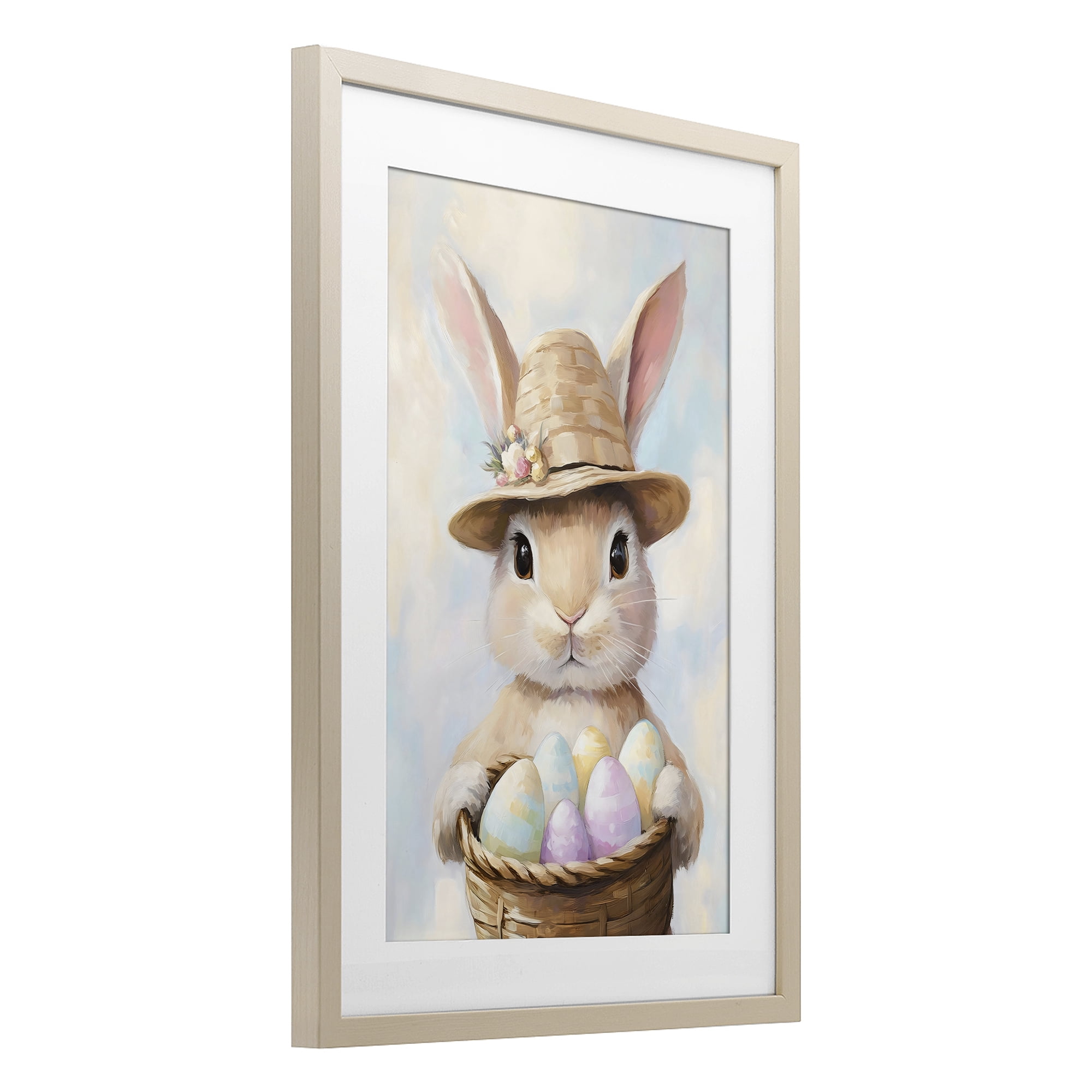 Stupell Industries Bunny with Easter Egg Basket Birch Framed Print Under Glass, design by The Prints Vibe