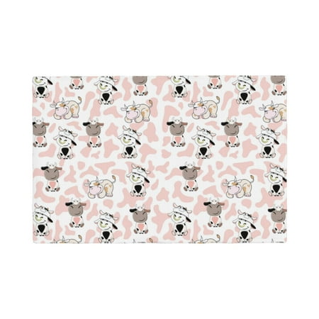 

Table Placemats Set of 6 - Cute Cartoon Cows 12x18 In Faux Linen Double Heat Resistant Place Mats Cloth Indoor/Outdoor Placemats Washable Table Mats for Dining Kitchen Party