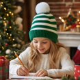 thumbnail image 5 of Voska Kid's Green Red Striped Christmas Beanie Hat Winter Warm Stretchy Knit Ear Cover Cap Unisex Boys Girls Holiday Daily C, 5 of 6